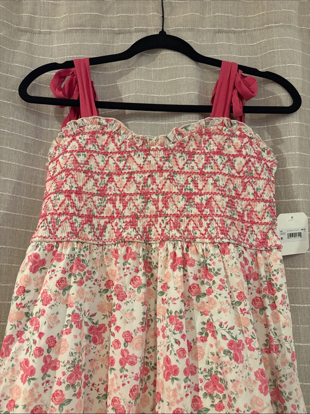 Altar'd State White and Pink Floral Smocked Dress - Picture 3 of 6
